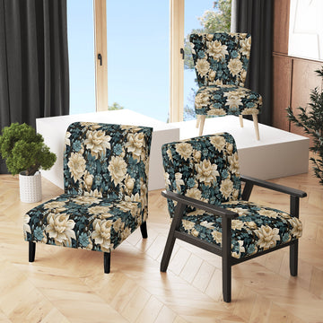 White And Blue Symphony Of Petal Gardens - Upholstered Cottage Accent Chairs